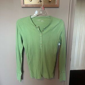 Aerie Green Long Sleeve Henley Top